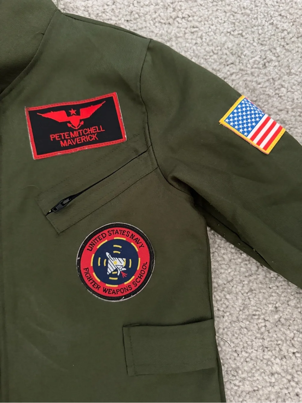 Kids Olive Green Pilot Flight Coverall with Patches